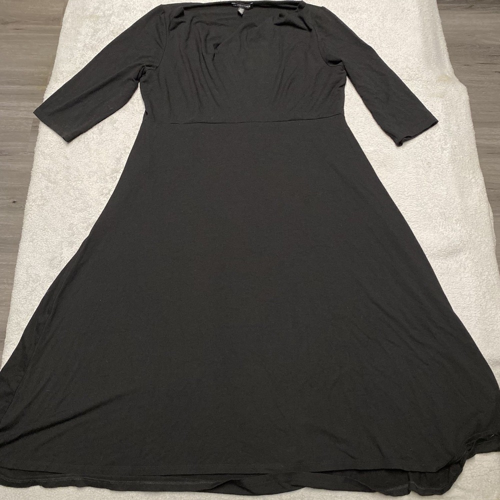 Eileen Fisher Jersey Knit Dress Medium‎ Black Viscose Stretch Midi